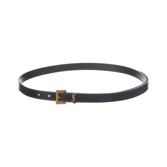 Saint Laurent Cassandre Thin Leather Belt, Black